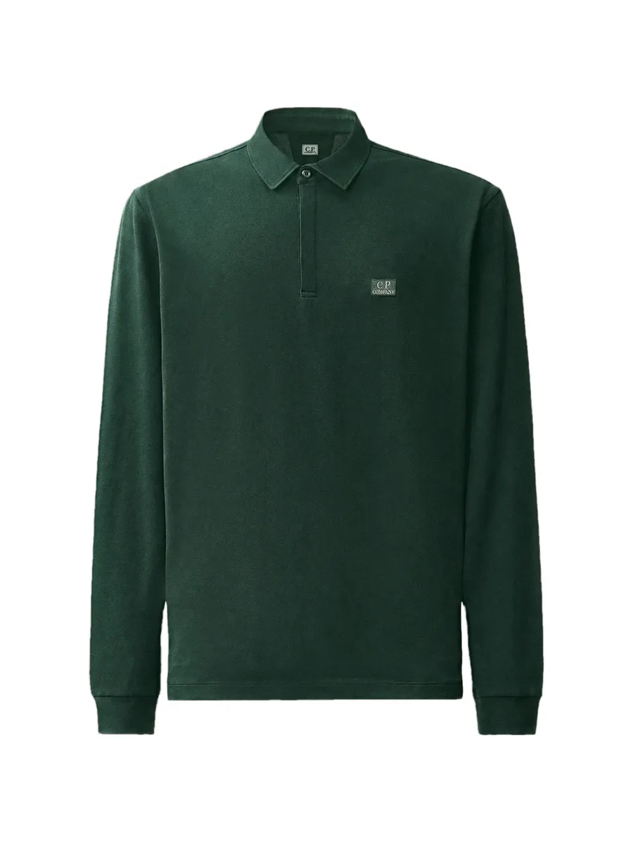 stretch piquet long sleeve one-button polo 1