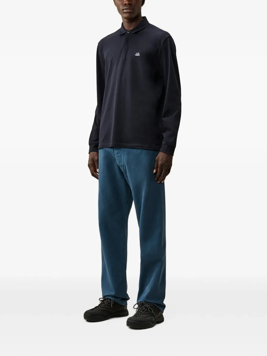 stretch piquet long sleeve one-button polo 2