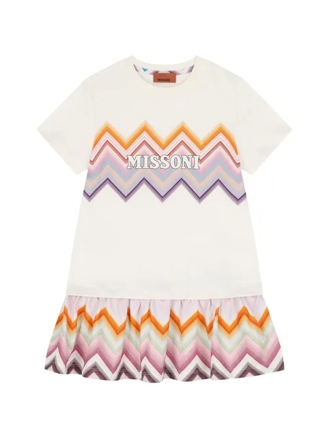 zigzag and logo-print dress
