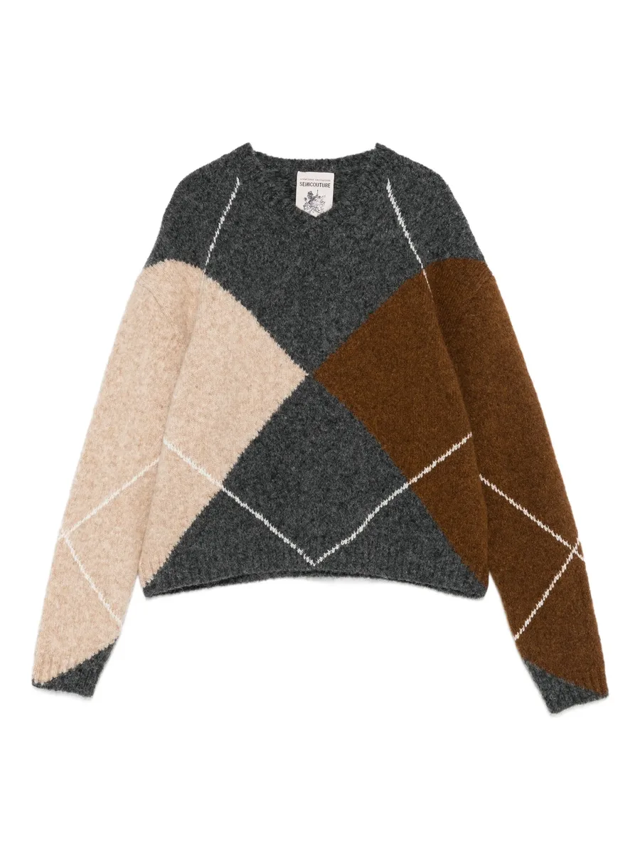 argyle-pattern wool sweater 1