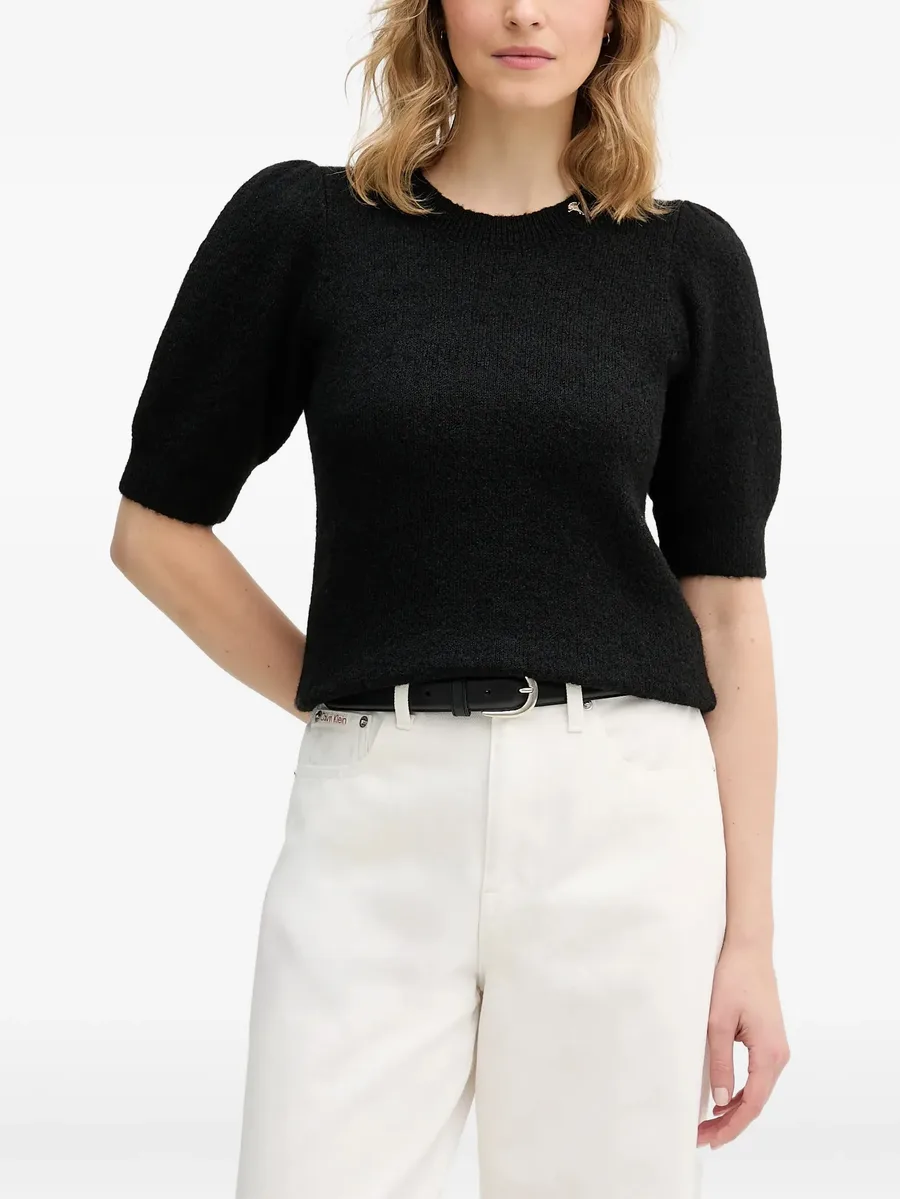 Kylie puff-sleeve round-neck sweater 1