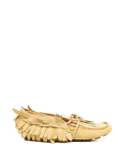 feather-detail fringed shoes