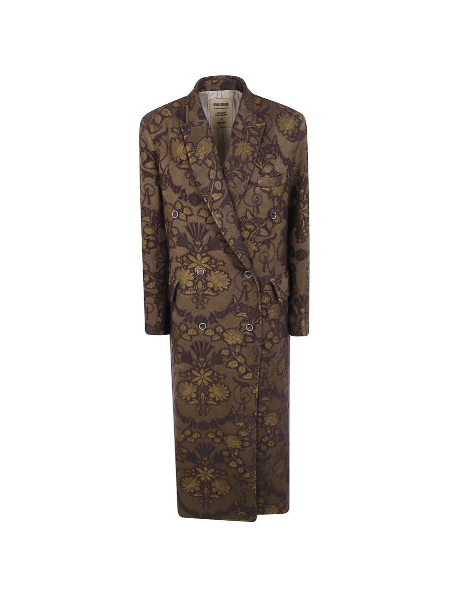 floral-jacquard double-breasted coat 1