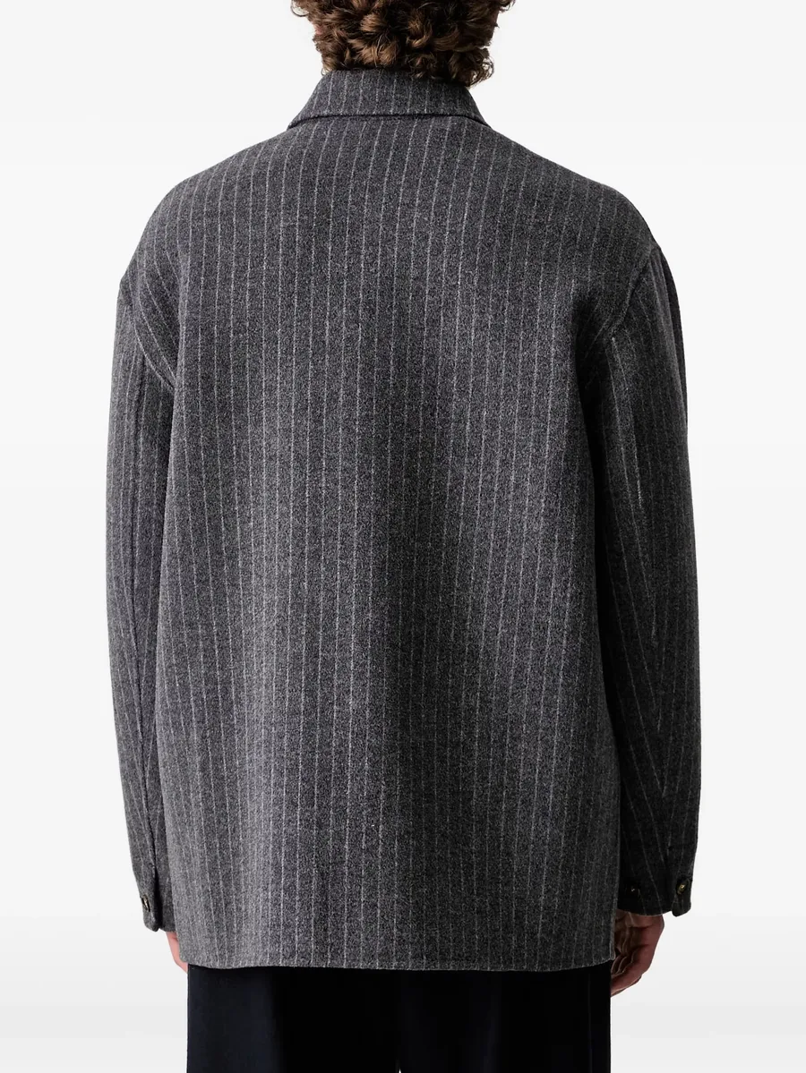 pinstripe-pattern logo-embroidered shirt jacket 5