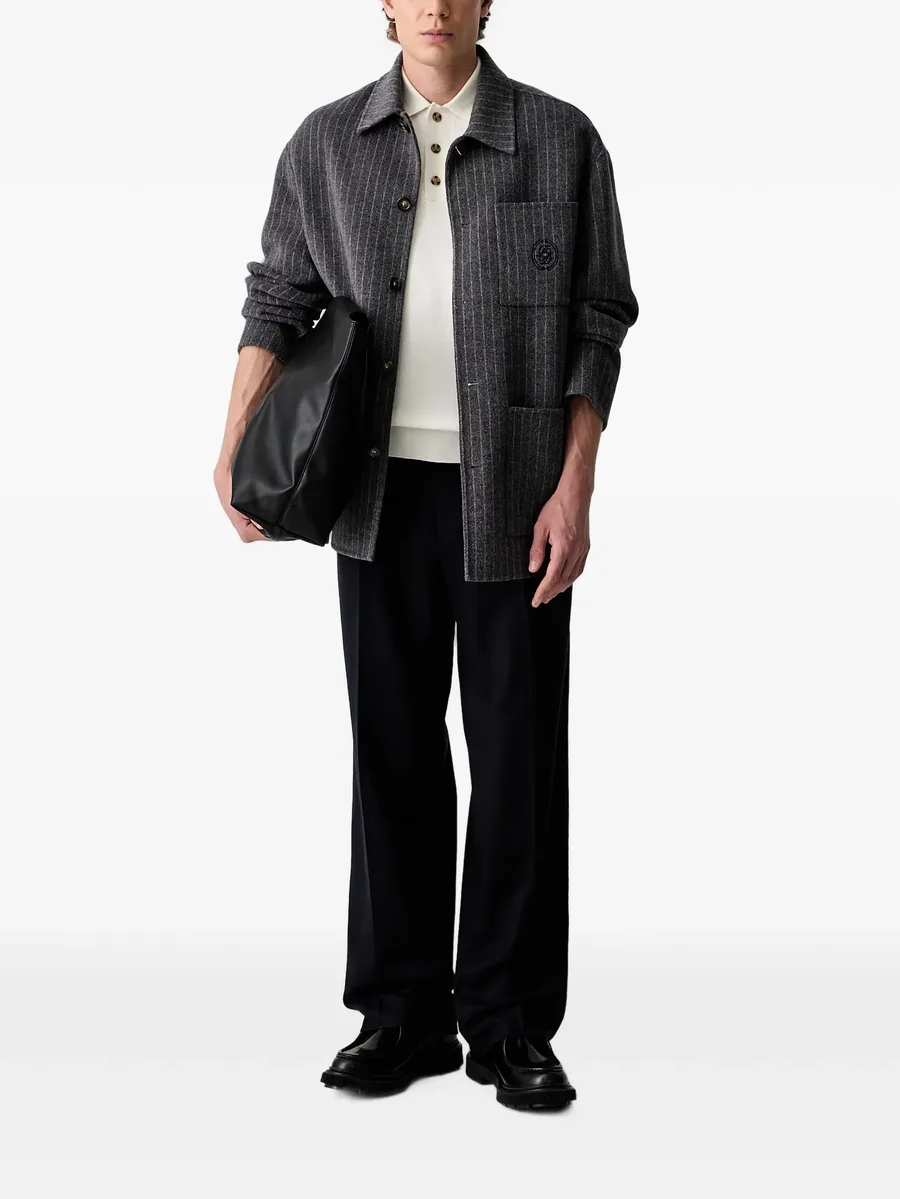 pinstripe-pattern logo-embroidered shirt jacket 2