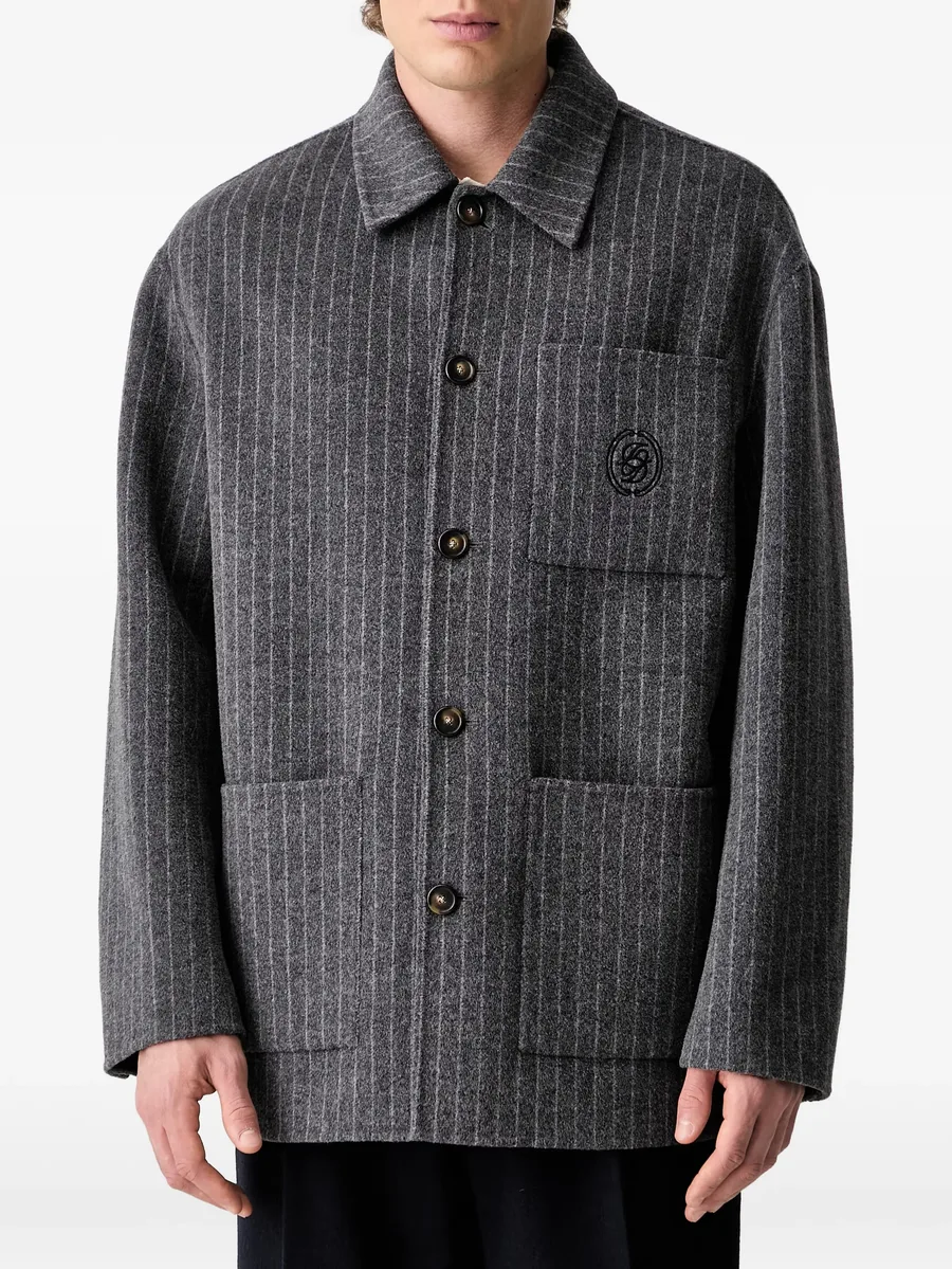 pinstripe-pattern logo-embroidered shirt jacket 3