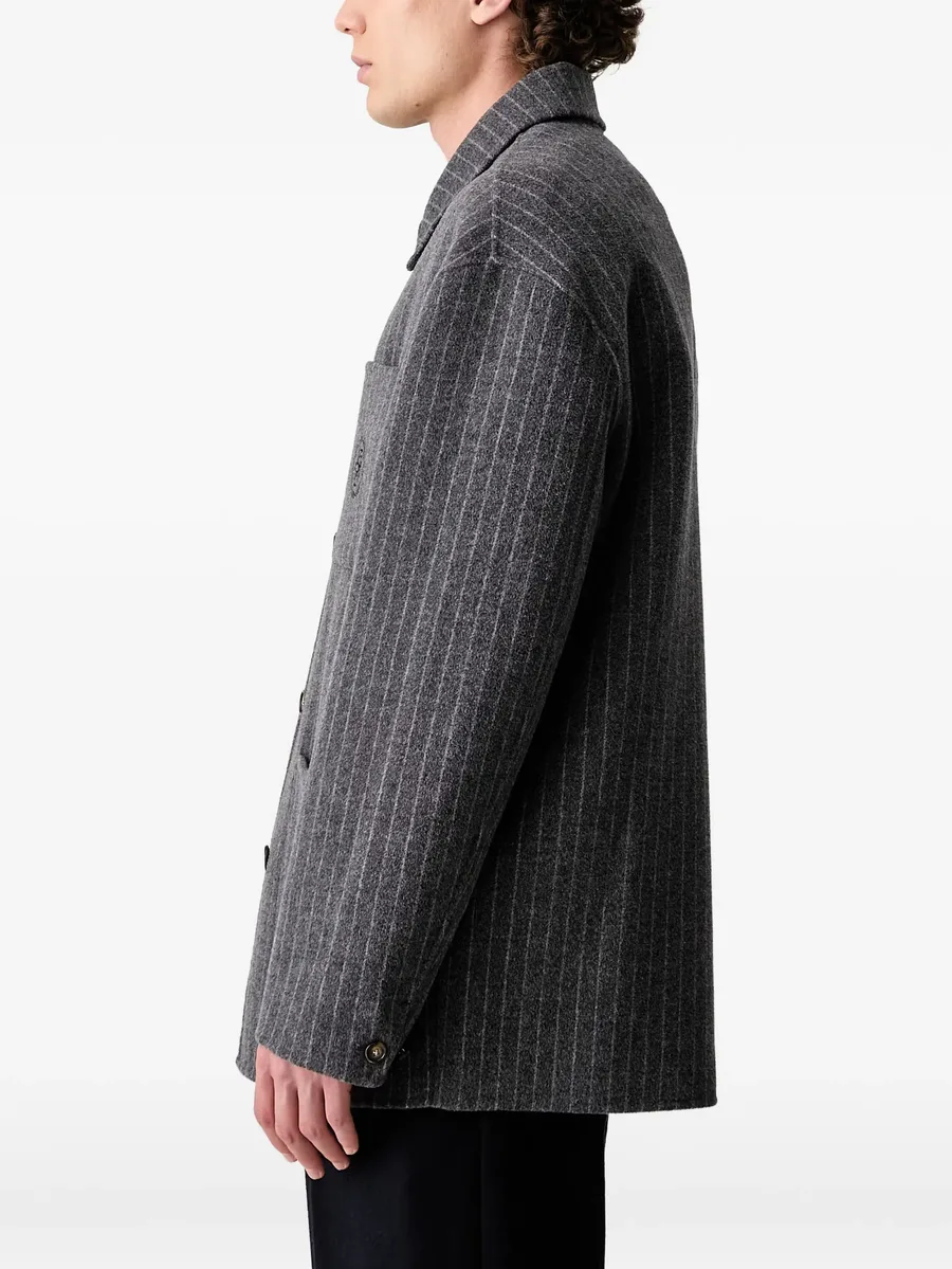 pinstripe-pattern logo-embroidered shirt jacket 4