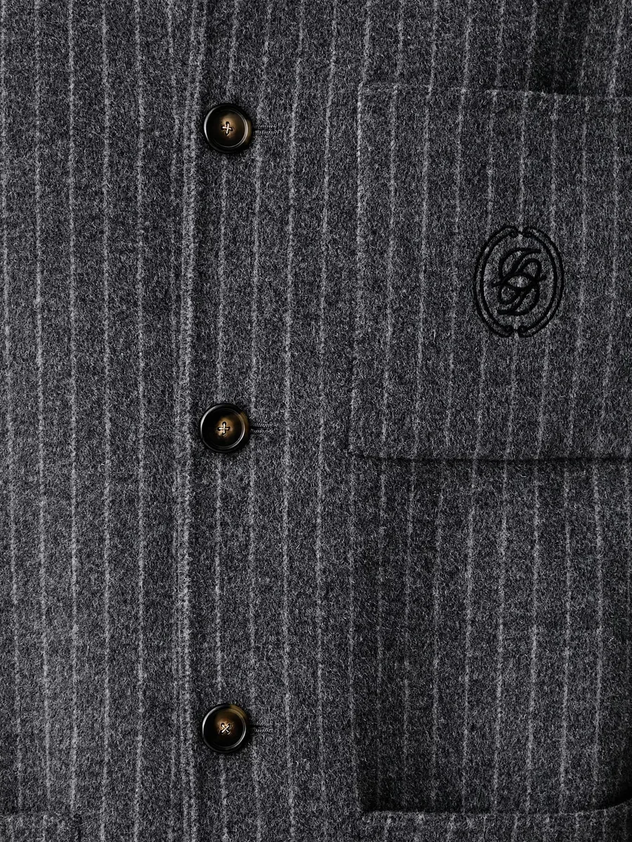 pinstripe-pattern logo-embroidered shirt jacket 6