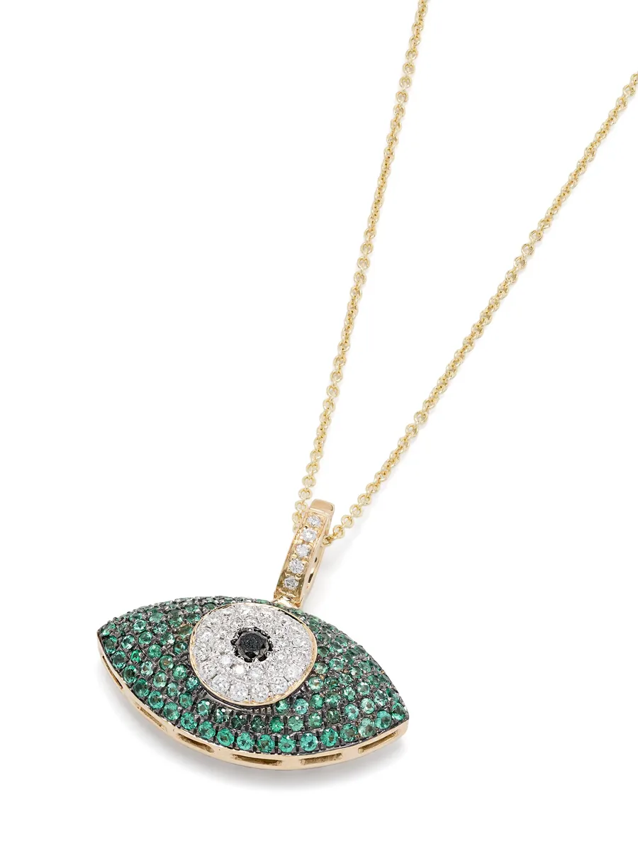 колье Puffy Evil Eye из желтого золота с бриллиантами и изумрудом 5