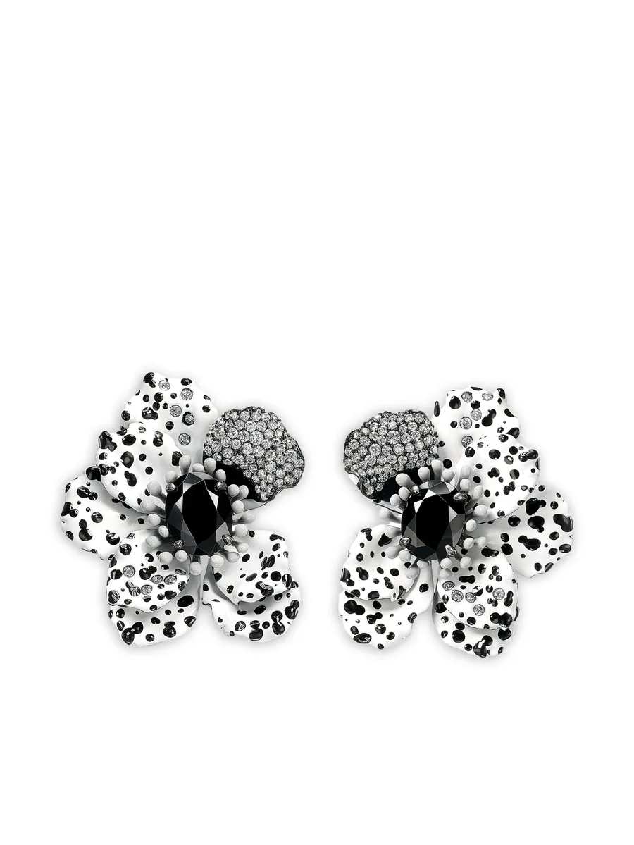 14K white gold and rhodium vermeil Monochromatic Poppy diamond earrings 1