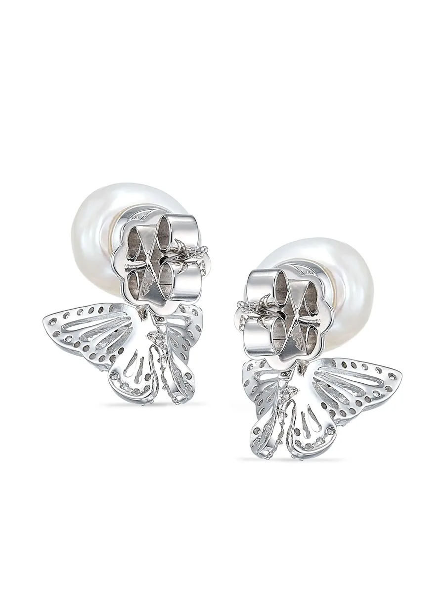 серьги Butterfly из белого золота с жемчугом и бриллиантами 3