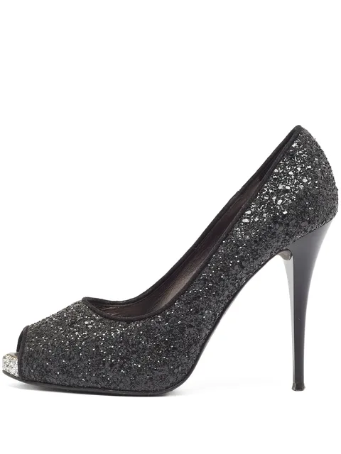 100mm Glitter peep-toe pumps
