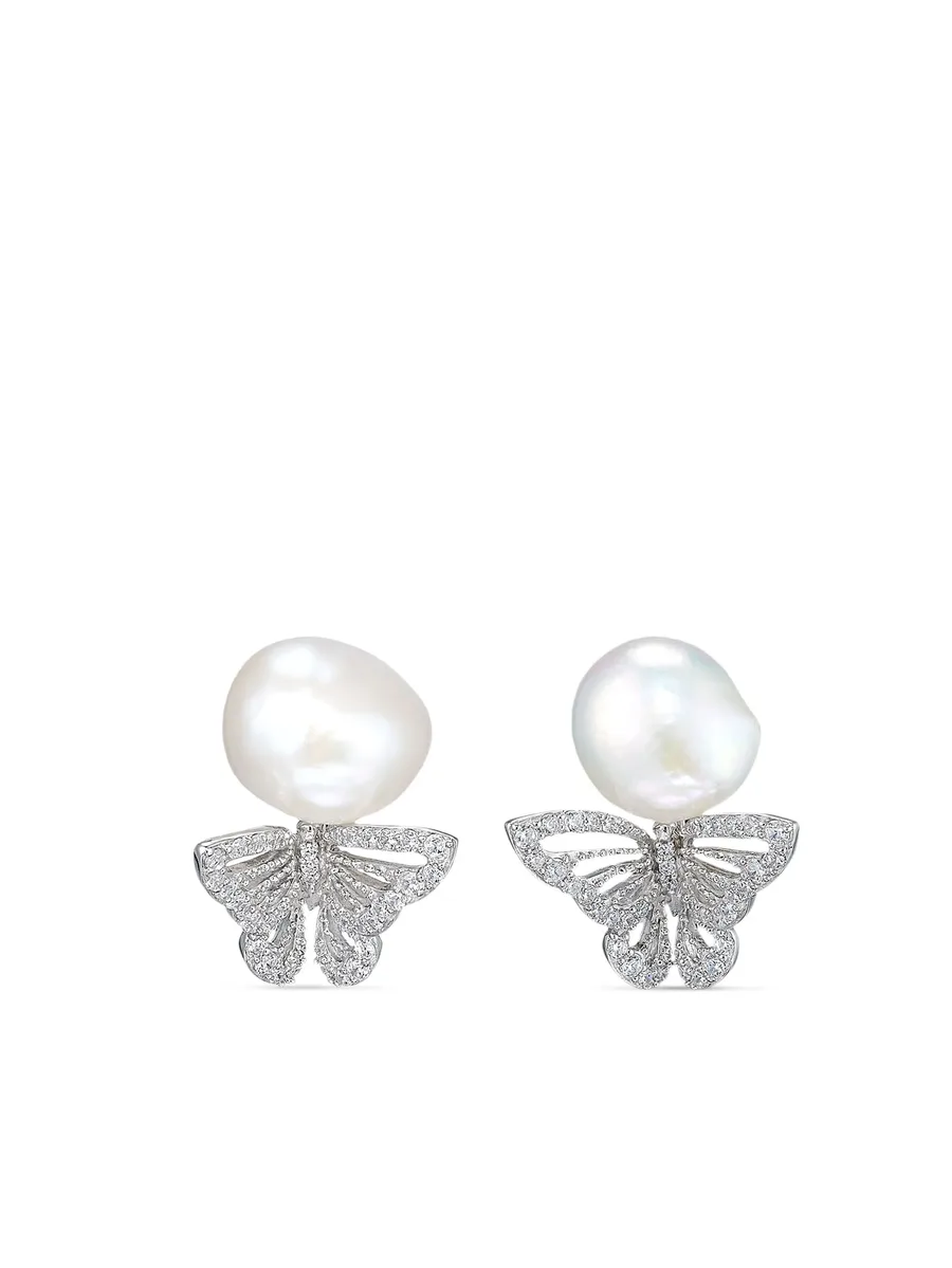 серьги Butterfly из белого золота с жемчугом и бриллиантами 1