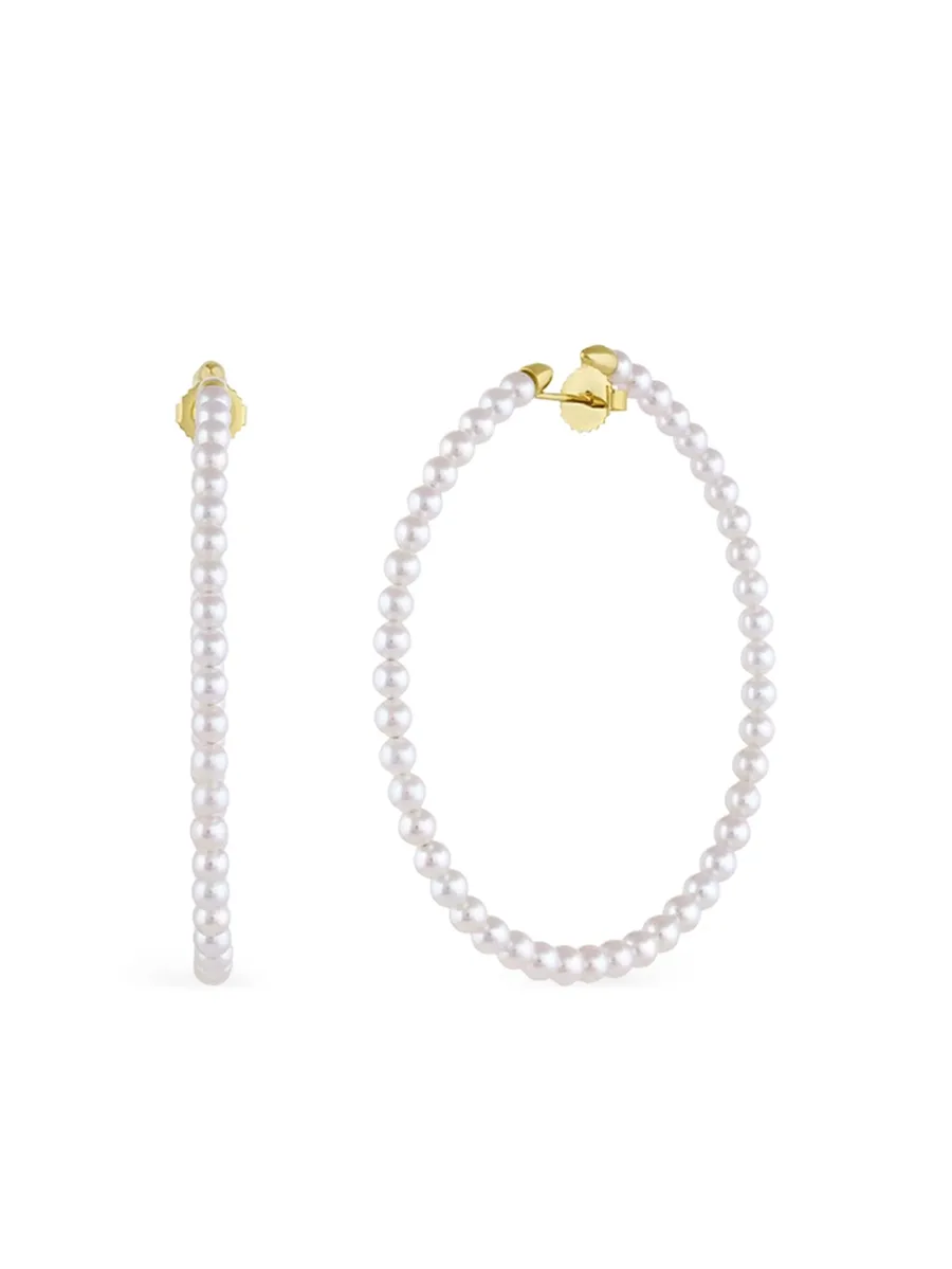 14K yellow gold pearl hoop earrings 1