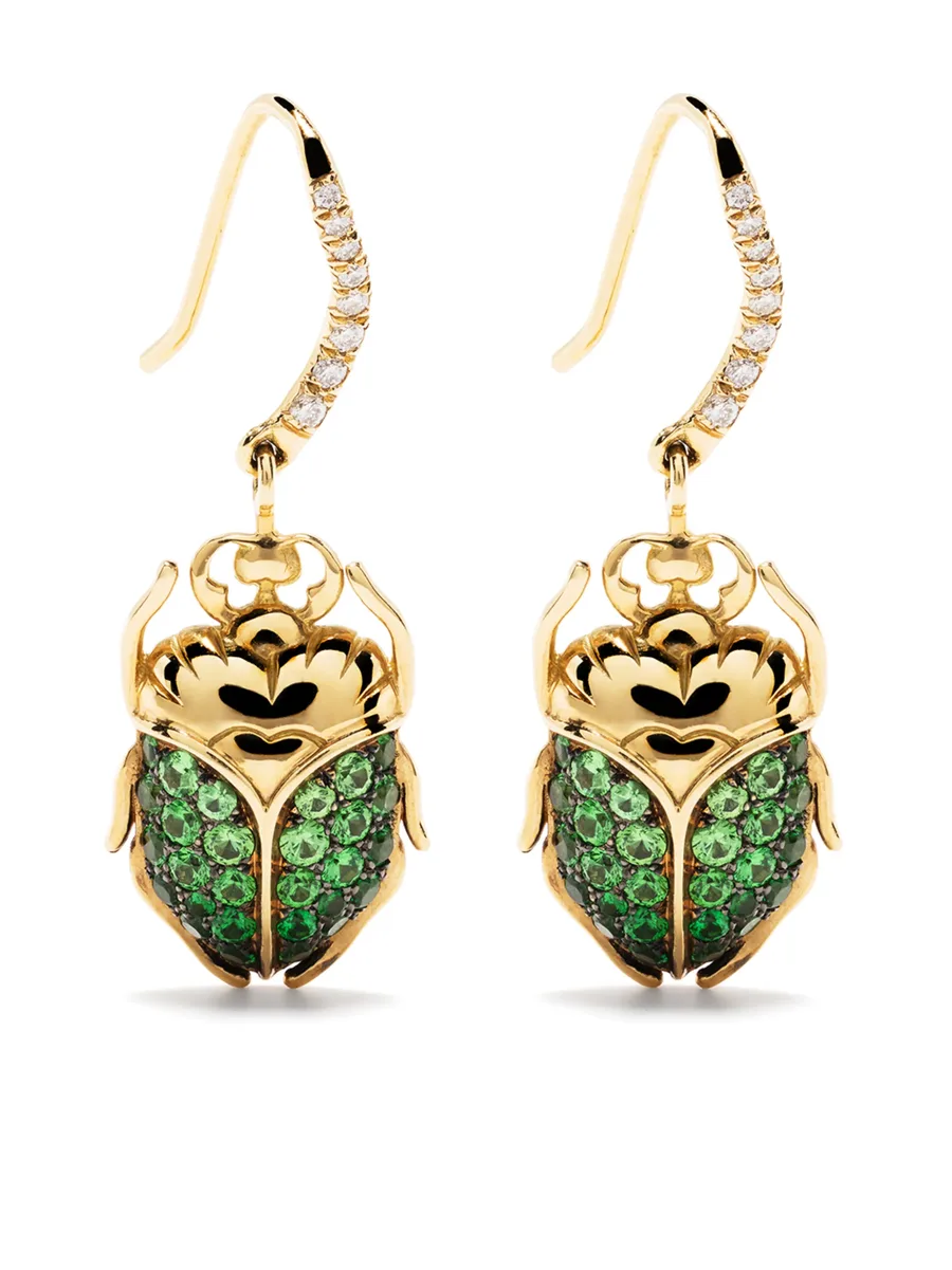 серьги Scarab из желтого золота с цаворитом и бриллиантами 1