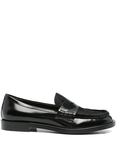 leather fur loafers