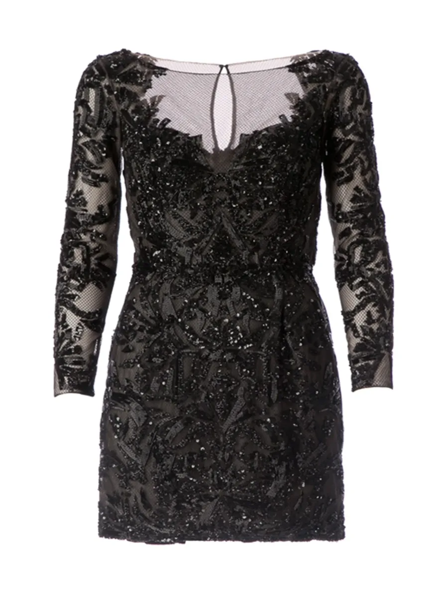 sequin embellished mesh mini dress 1