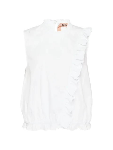 ruffle-trimmed sleeveless blouse