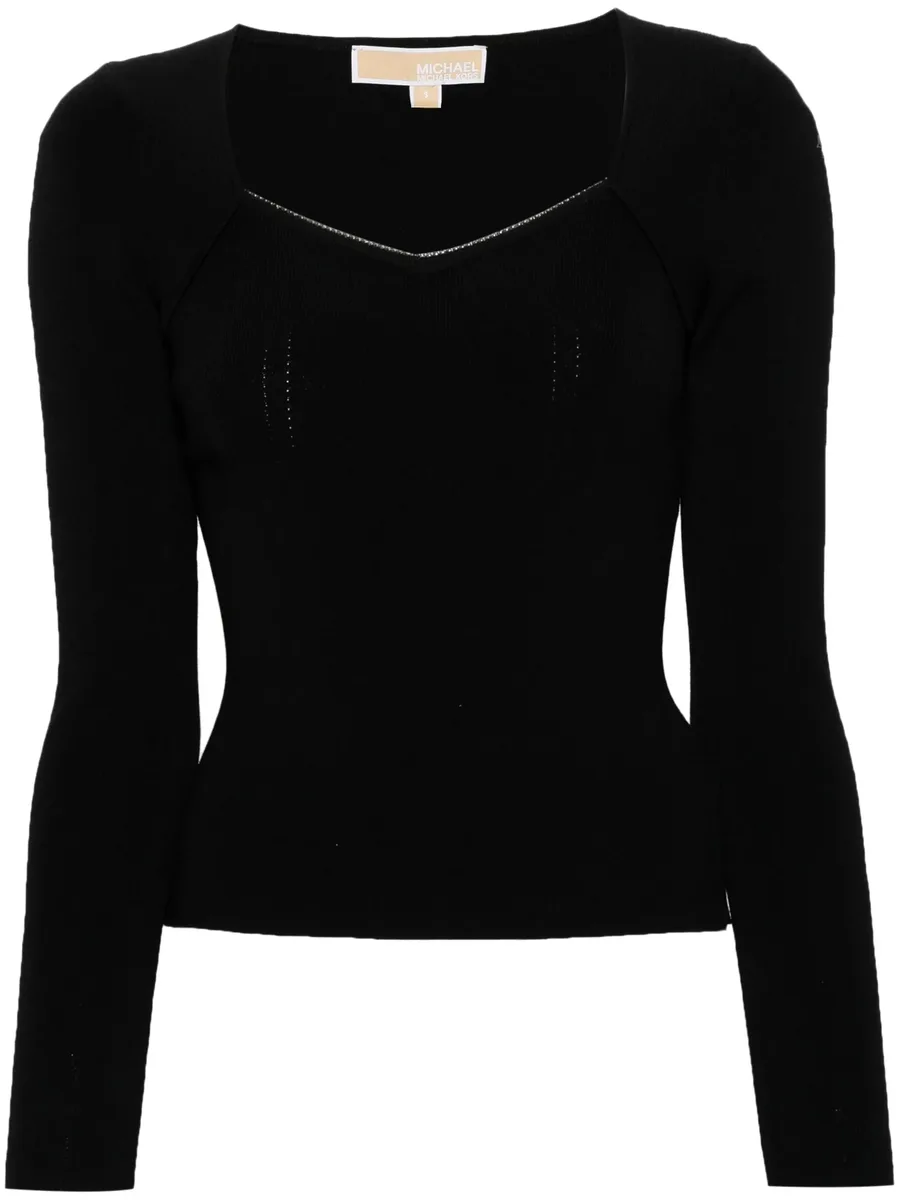 rhinestoned sweetheart-neck top 1