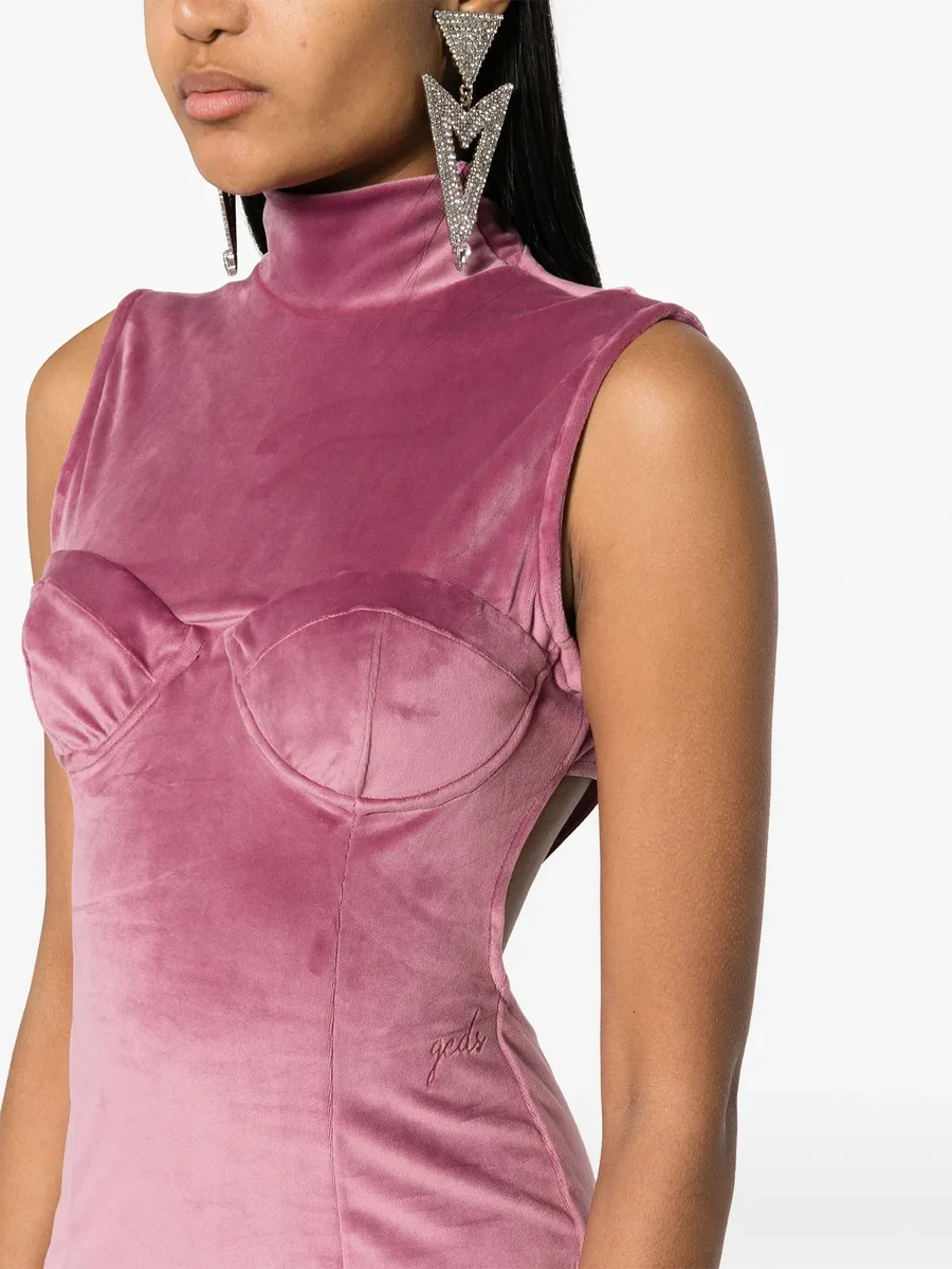 logo-embroidered open-back velvet minidress 9