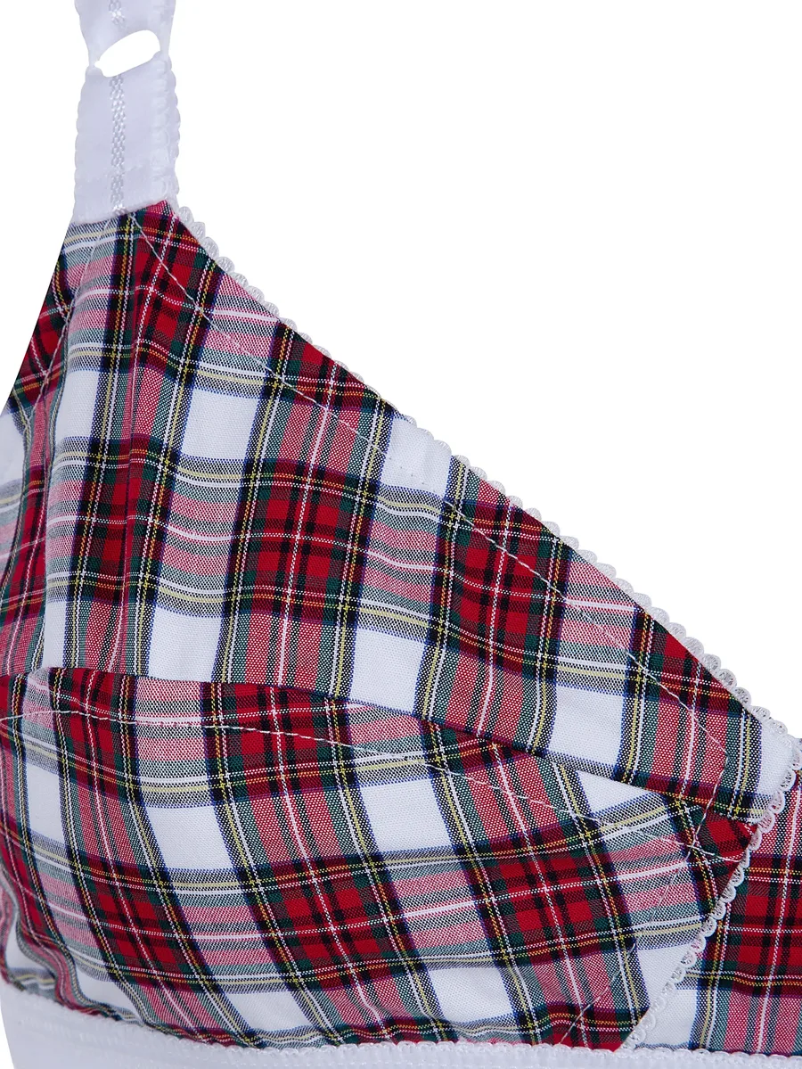 tartan-print scalloped-edge bra 5