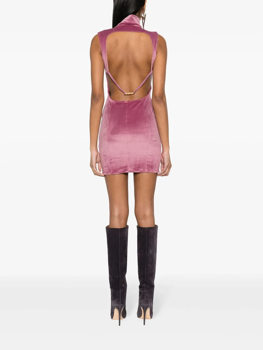 logo-embroidered open-back velvet minidress 7