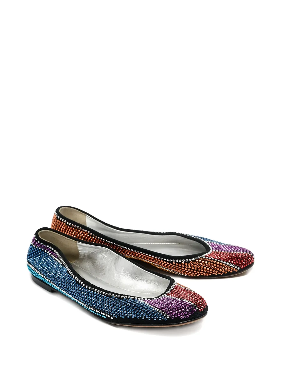 pre-owned crystal-embellished striped ballet flats 3