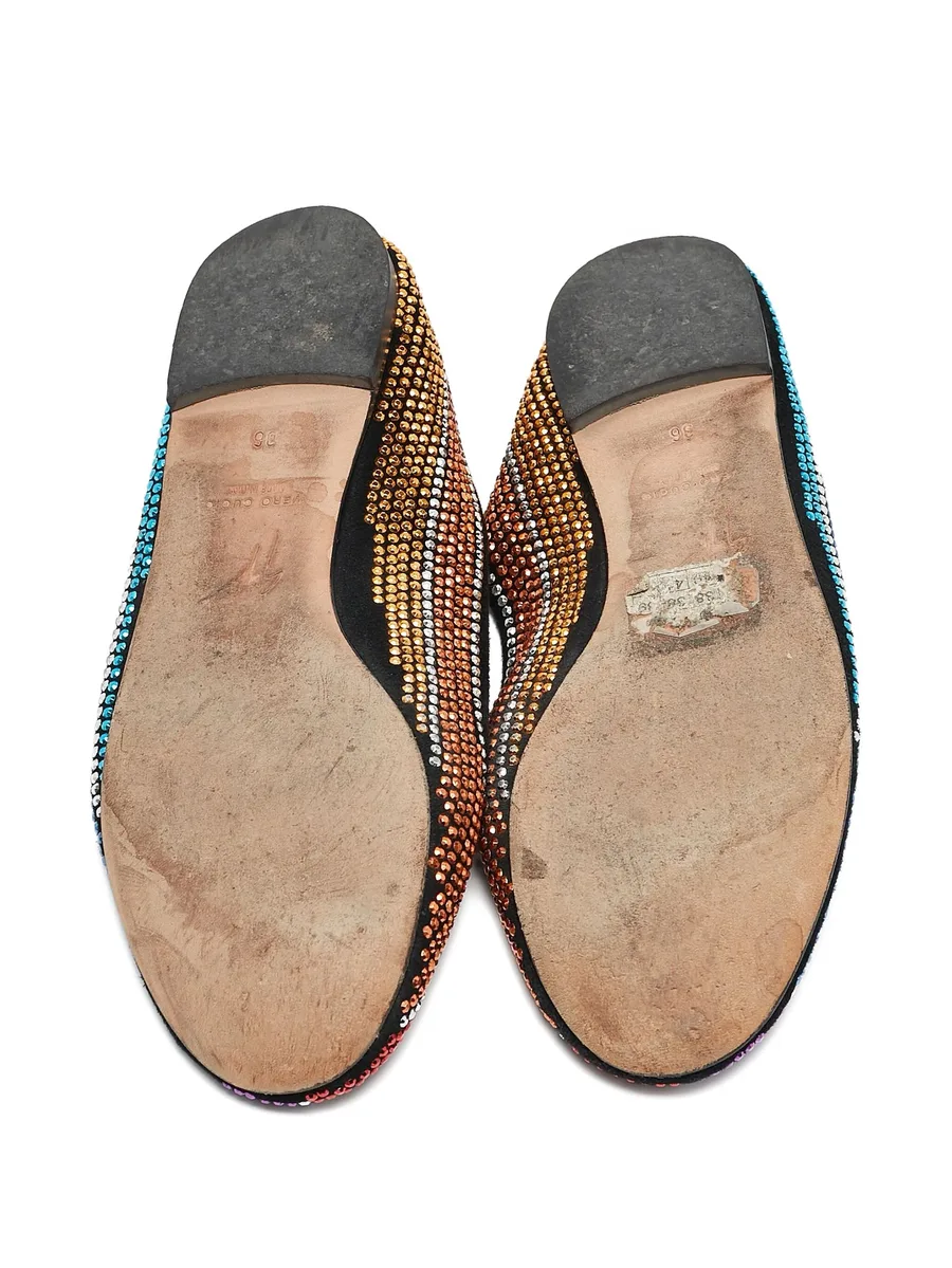 pre-owned crystal-embellished striped ballet flats 7