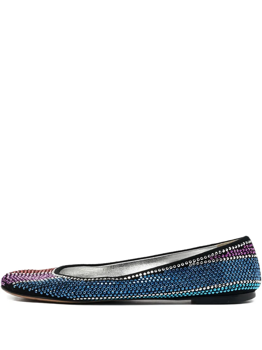 pre-owned crystal-embellished striped ballet flats 1