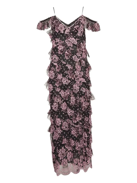 pre-owned floral-lace maxi dress