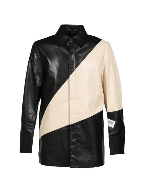 panelled leather shirt