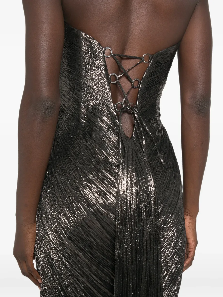 Nadira metallic-effect pleated maxi dress 5