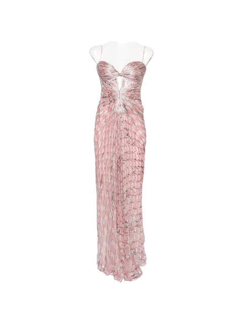 plissé-effect cutout maxi dress