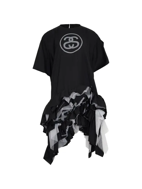 graphic-print ruffled mini dress