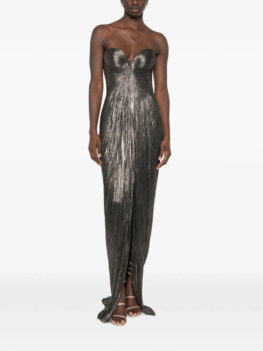 Nadira metallic-effect pleated maxi dress 2