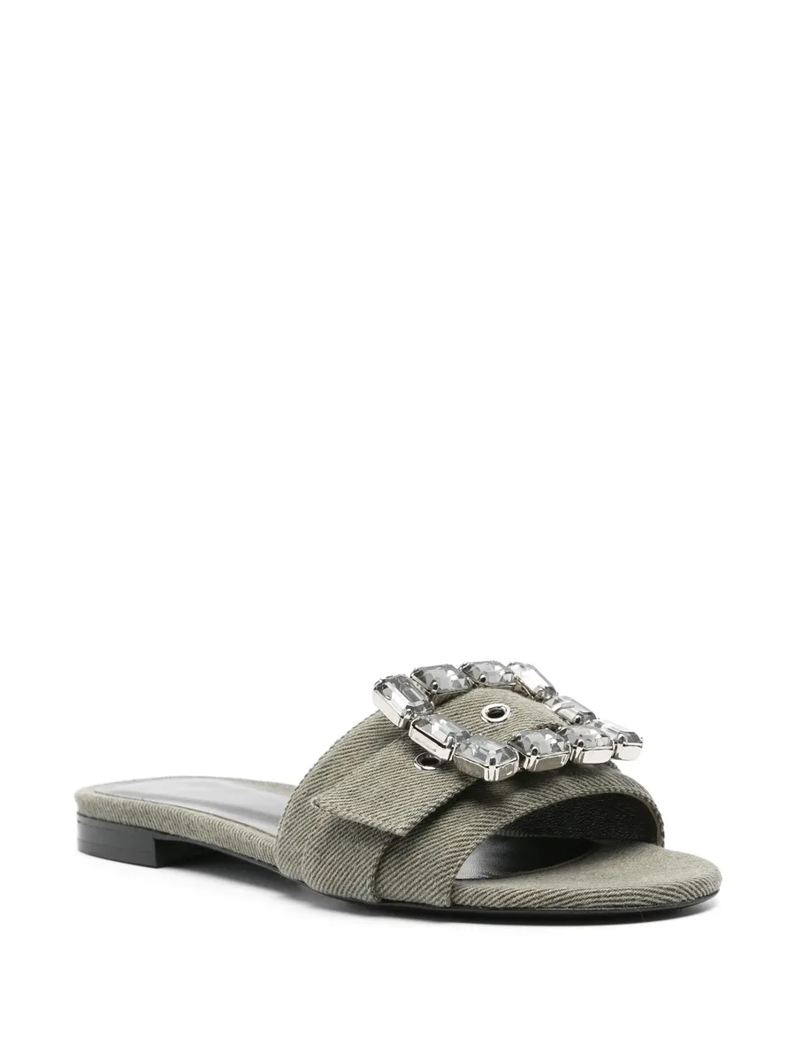 crystal-buckle denim slippers 3