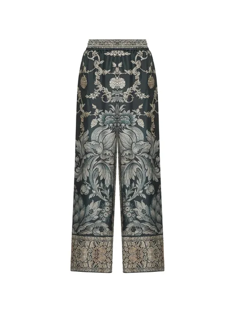 Aloe botanical-print silk palazzo pants