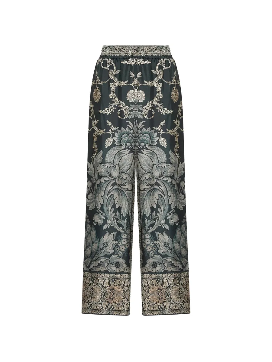 Aloe botanical-print silk palazzo pants 1