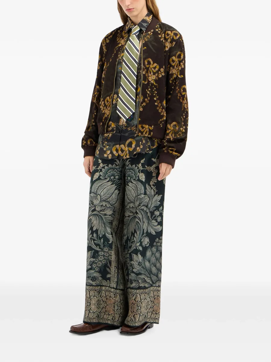 Aloe botanical-print silk palazzo pants 2
