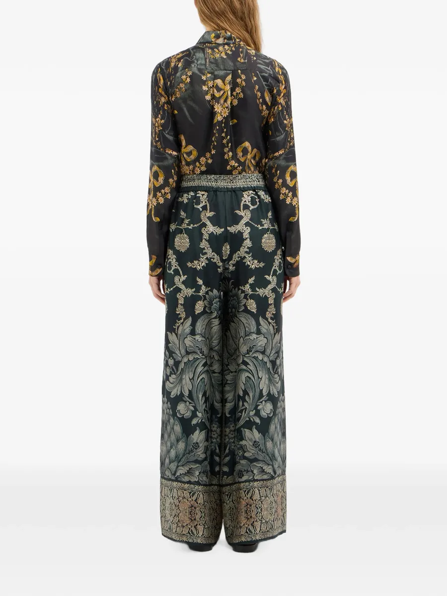 Aloe botanical-print silk palazzo pants 4