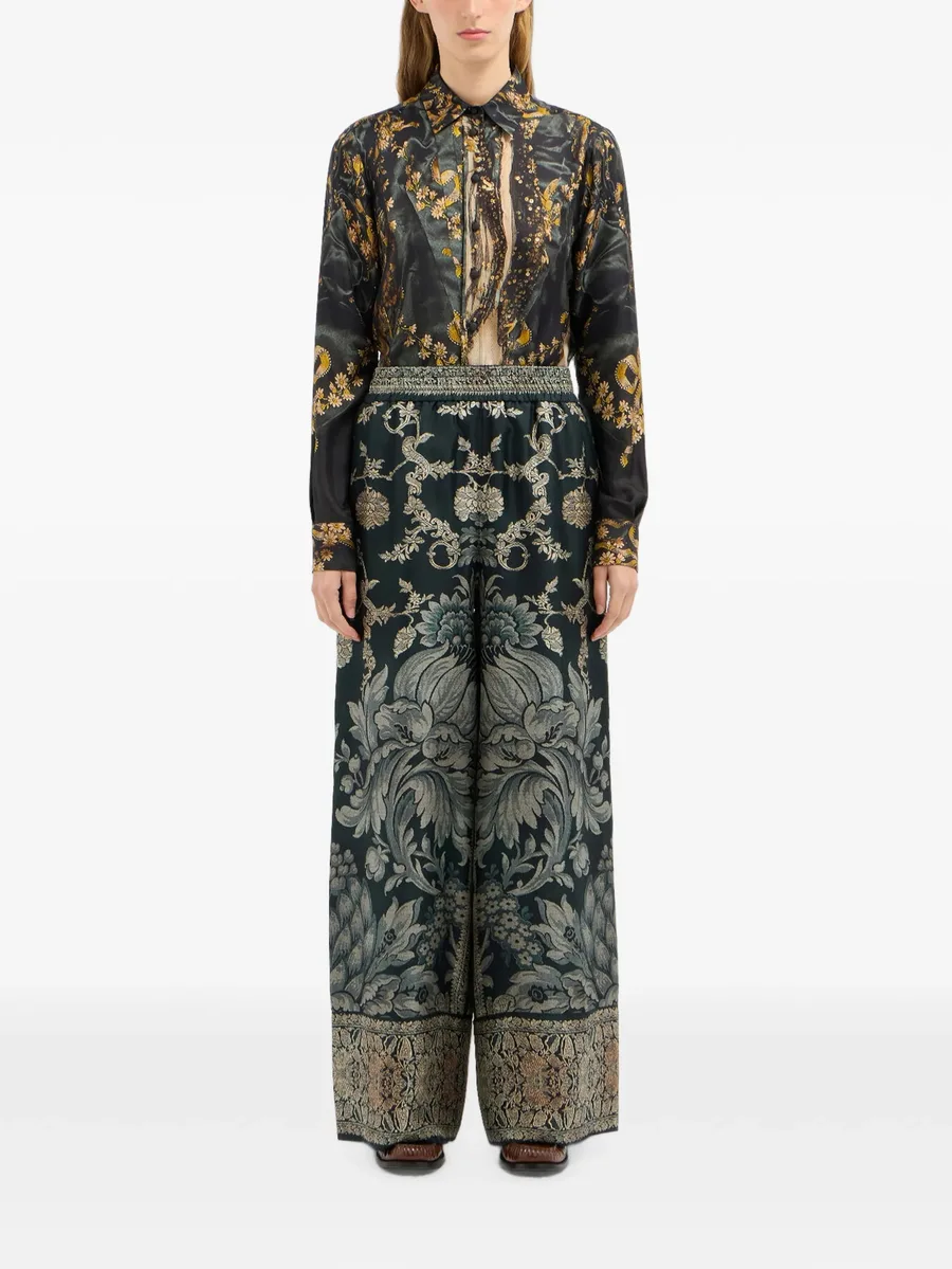 Aloe botanical-print silk palazzo pants 3