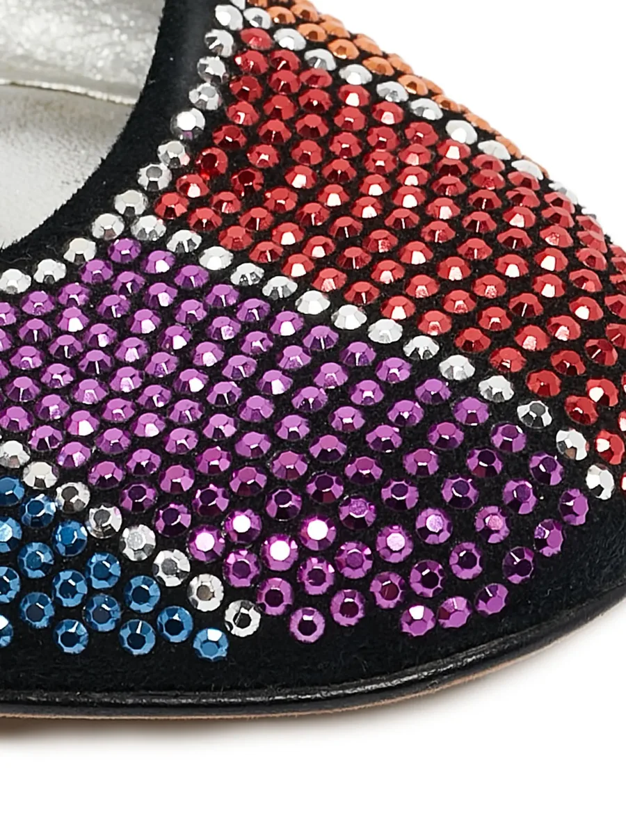 pre-owned crystal-embellished striped ballet flats 10