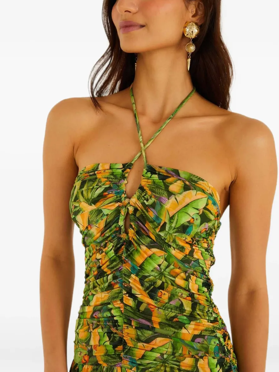 платье макси green forest parrots со сборками 3