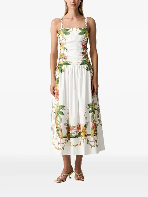 Tropical Royalty off-white midi dress sleeveless
