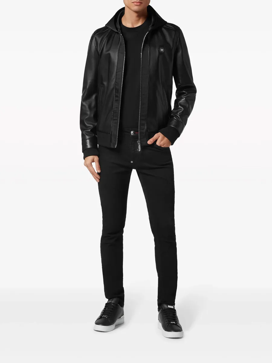 leather and satin hooded bomber jacket 3
