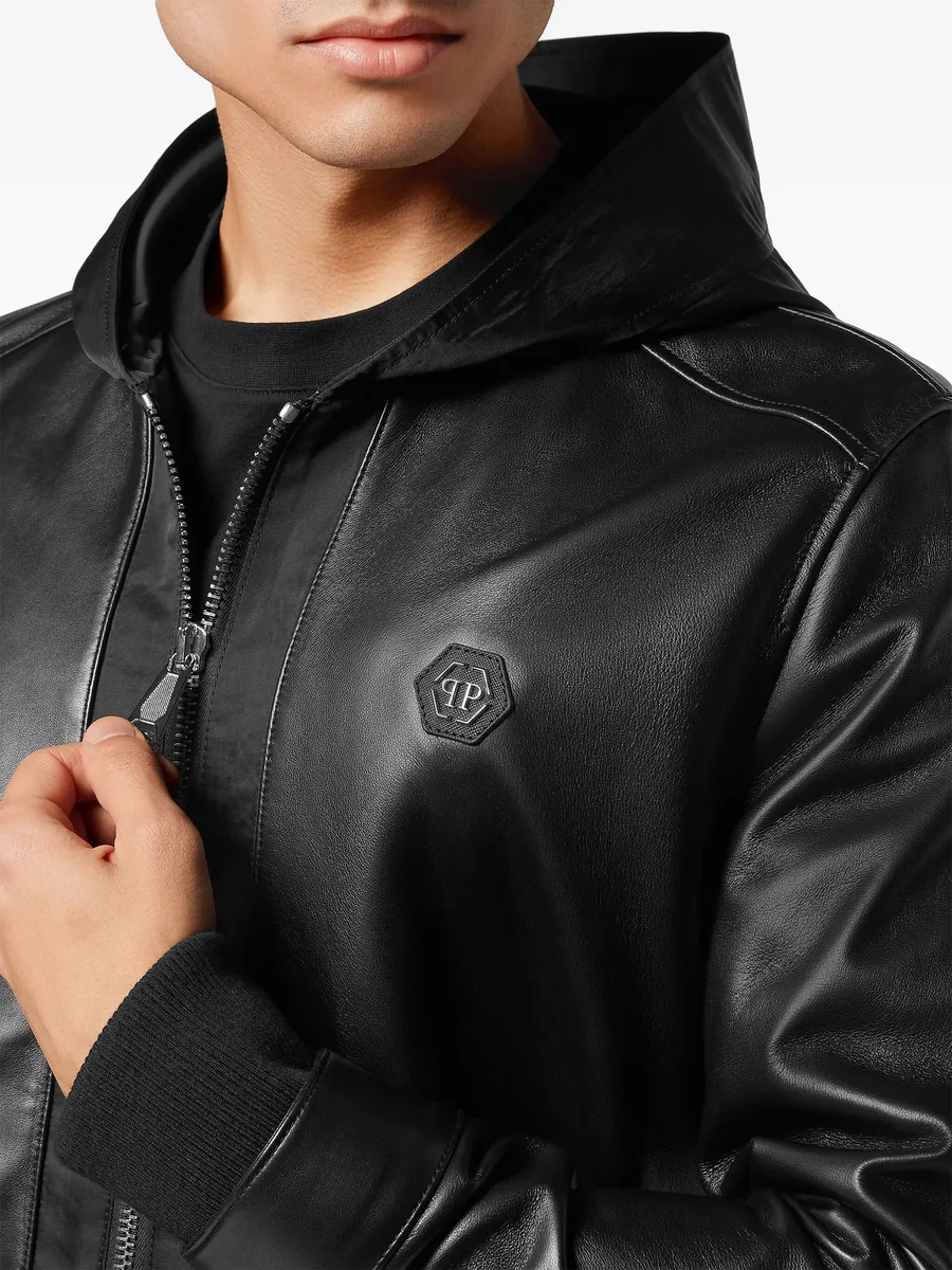 leather and satin hooded bomber jacket 8