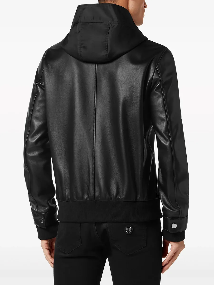leather and satin hooded bomber jacket 6