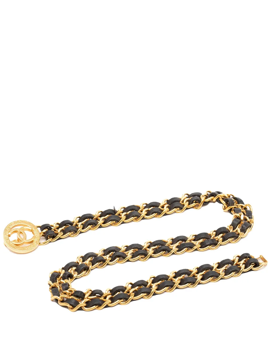 ремень Gold Plated Leather Woven Double Chain (20 век) 1