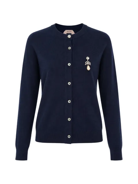pearl-brooch wool cardigan