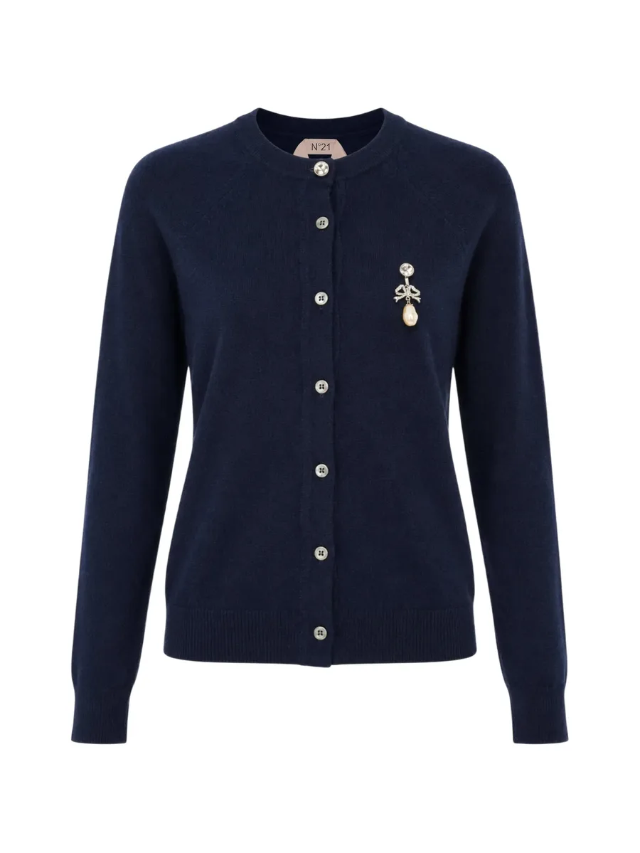 pearl-brooch wool cardigan 1